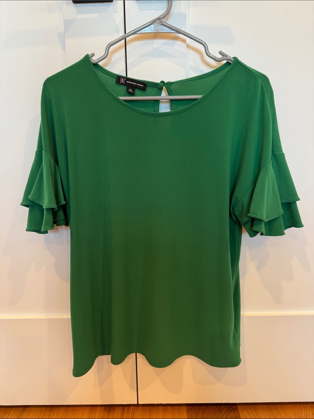INC International Concepts Green Ruffle Sleeve Women's Top Size Medium